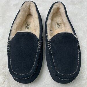 UGG Women's Black Suede Leather Shearling Lined Ansley Slippers Shoes Size 7